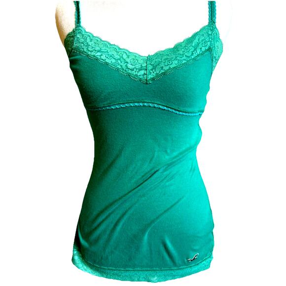 Vintage Hollister Babydoll Cami Tank Top Green Lace Trim Coquette RARE Y2K Med - Picture 1 of 12